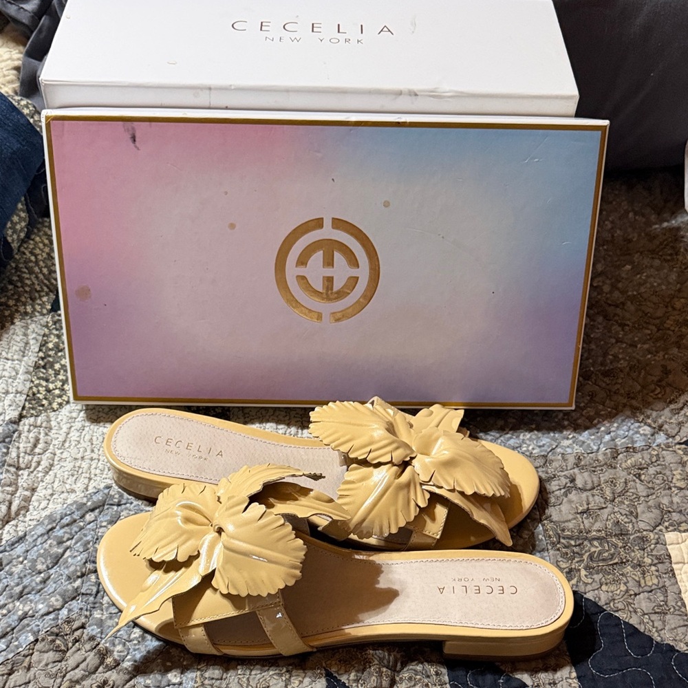 Cecelia New York Mustard Sandals with Leaf Accents